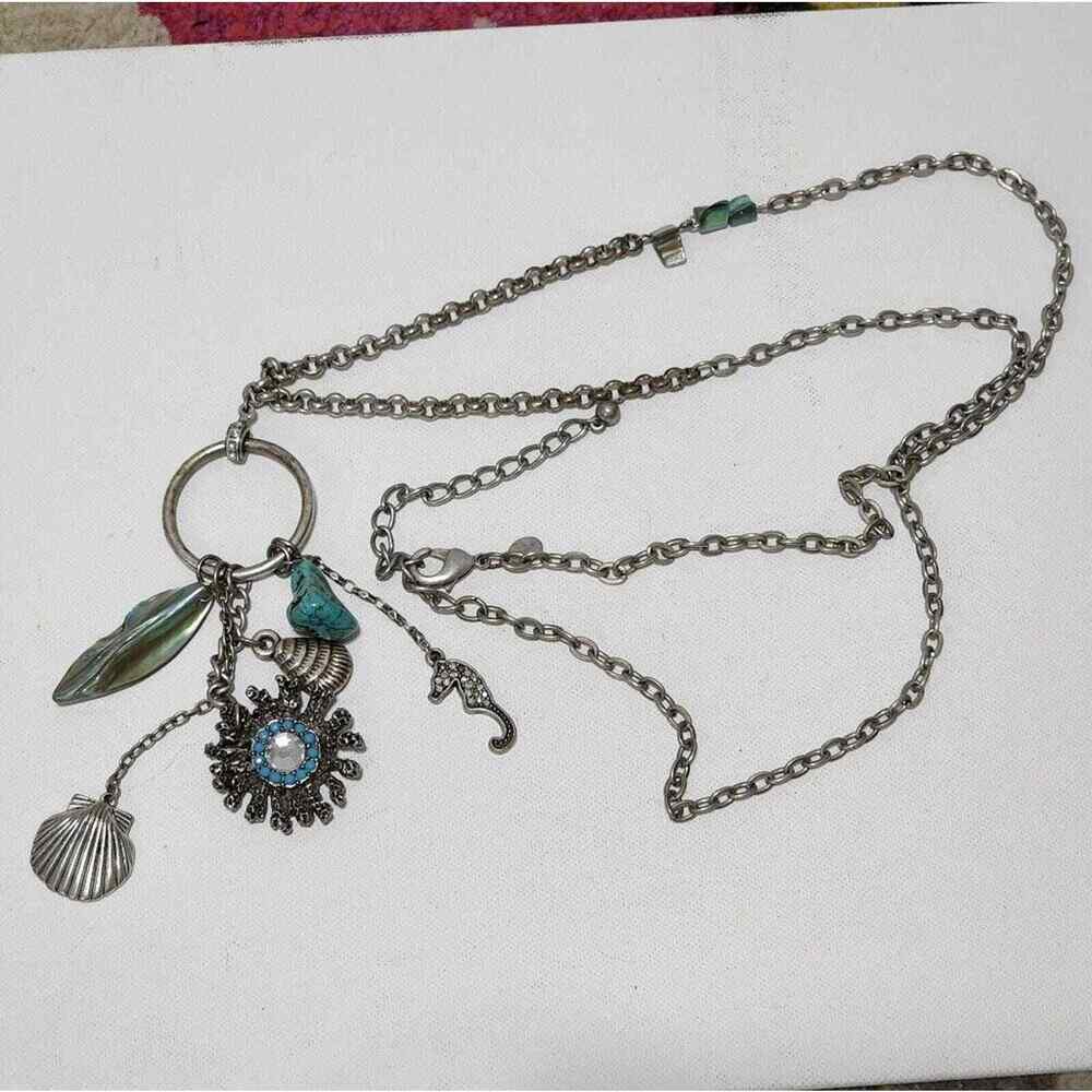 Chico's seahorse, turquoise, and‎ Seashell long pendant necklace - Picture 4 of 7